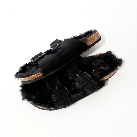 NWOT Unionbay black faux fur faux suede sandals - Picture 12 of 15